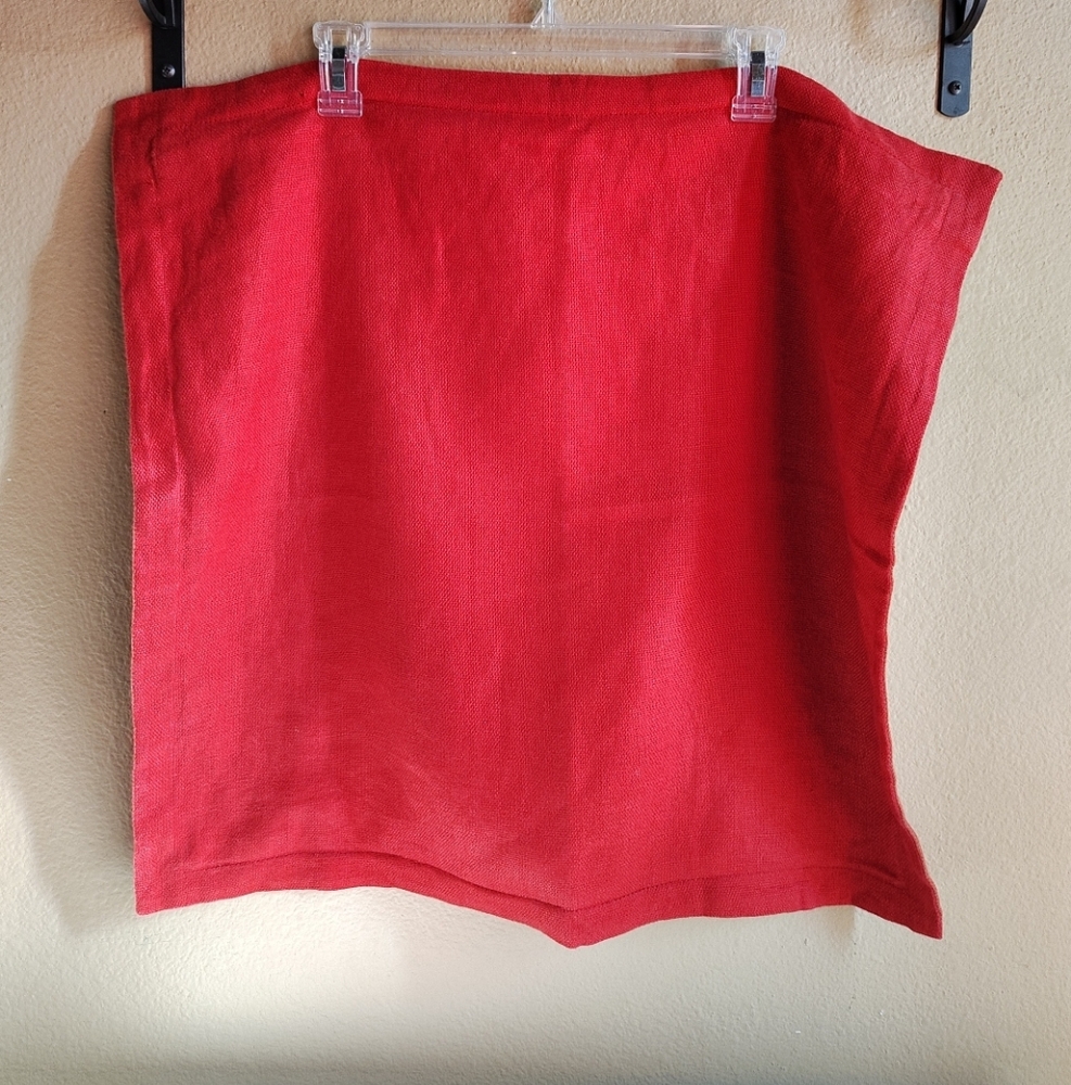 Pottery Barn 20"X 20" Red-Orange 100% Linen Pillowcase Holiday Accent Zip-Up